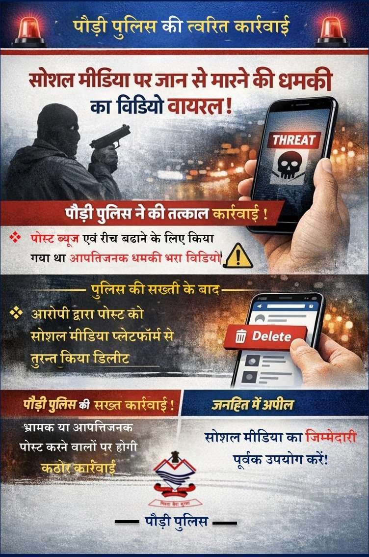 वायरल धमकी वीडियो मामले में पौड़ी पुलिस की त्वरित कार्रवाई, आरोपी की हुई पहचान