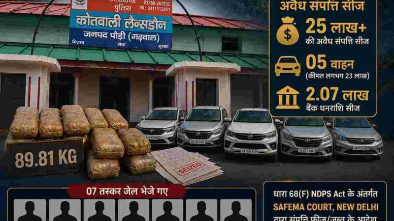 89.81 किलो गांजा प्रकरण में नशा तस्करों की 25 लाख की अवैध संपत्ति जब्त, पौड़ी पुलिस का डबल प्रहार