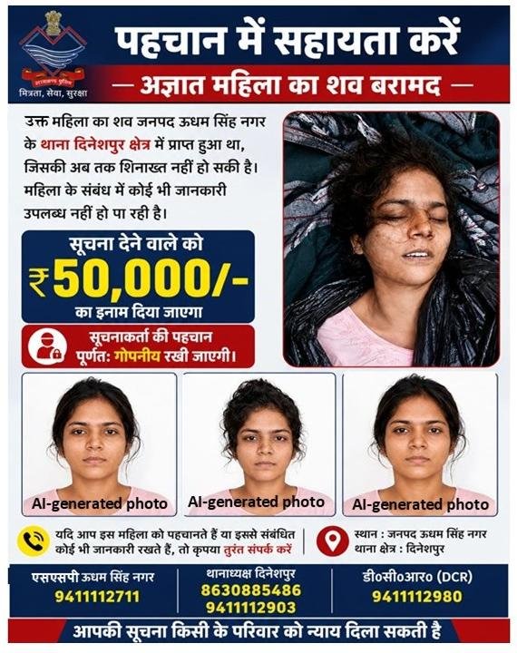 दिनेशपुर में मिली अज्ञात महिला की अब तक नहीं हुई शिनाख्त, जानकारी देने वाले को मिलेगा ₹50 हजार का इनाम