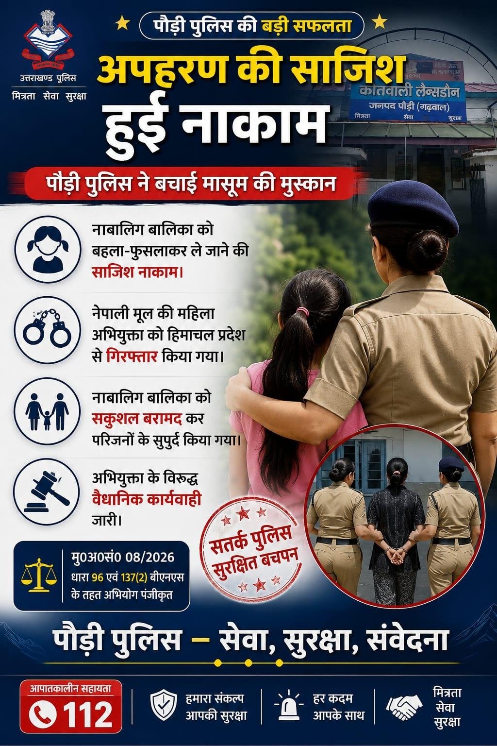 अपहरण की साजिश नाकाम, पौड़ी पुलिस ने हिमाचल से सकुशल बरामद की नाबालिग बालिका, महिला गिरफ्तार