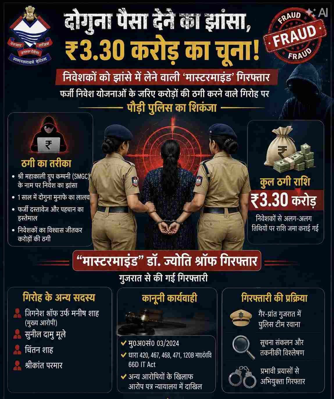 दोगुना पैसा देने का झांसा देकर ₹3.30 करोड़ की ठगी, कथित डॉक्टर मास्टरमाइंड गुजरात से गिरफ्तार