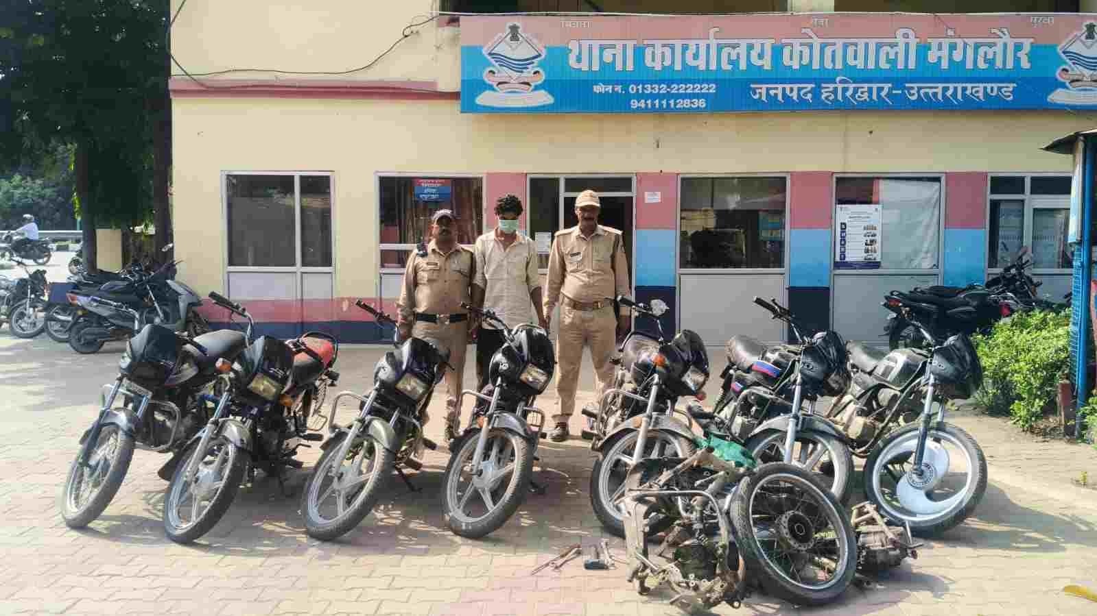 मंगलौर पुलिस का वाहन चोर गिरोह पर शिकंजा, आठ चोरी की मोटरसाइकिलें बरामद